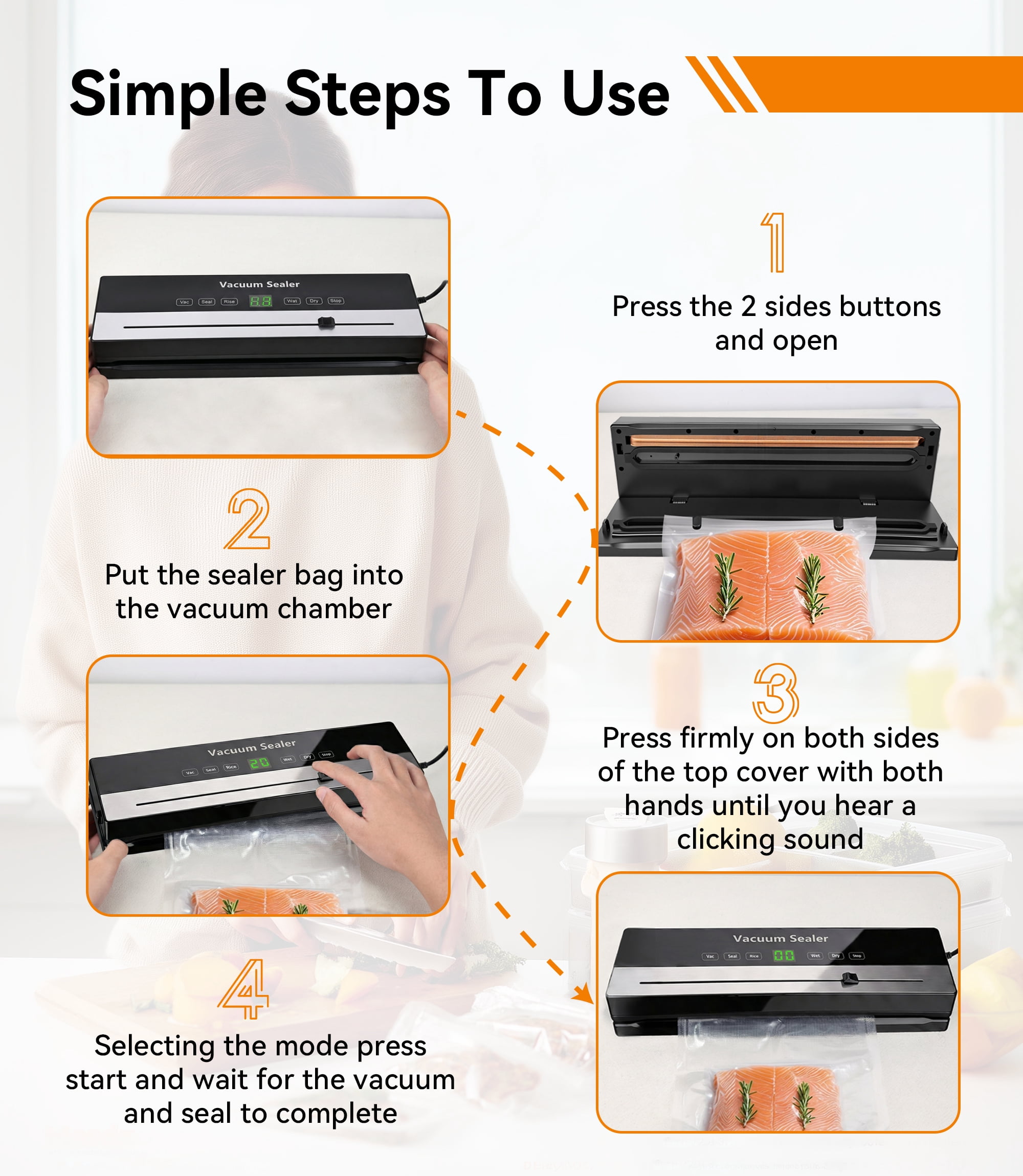 M Buder Vacuum Sealer Machine 16.5in, Automatic Sealing for Food Storage with Cutter, 5 Modes, Residential, Commercial