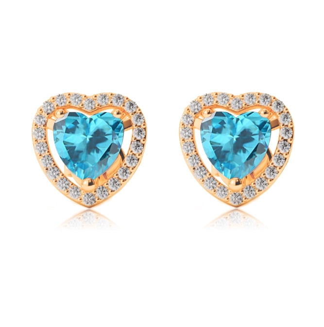 1.89 CT HALO HEART BLUE TOPAZ STUD EARRINGS 14K W GOLD PLATED OVER SILVER 