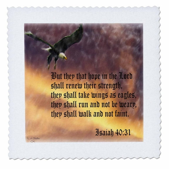3dRose, Isaiah 40-31 Bible verse with eagle against a troubled sky, 8x8 inch quilt square
