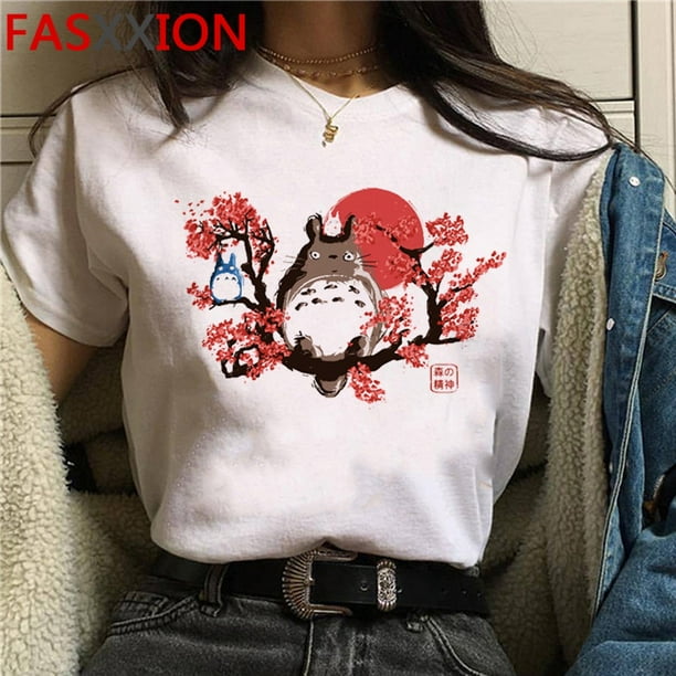 Totoro Studio Ghibli Verano top Camiseta Femenina streetwear harajuku Blanco ulzzang Blanca Walmart en linea