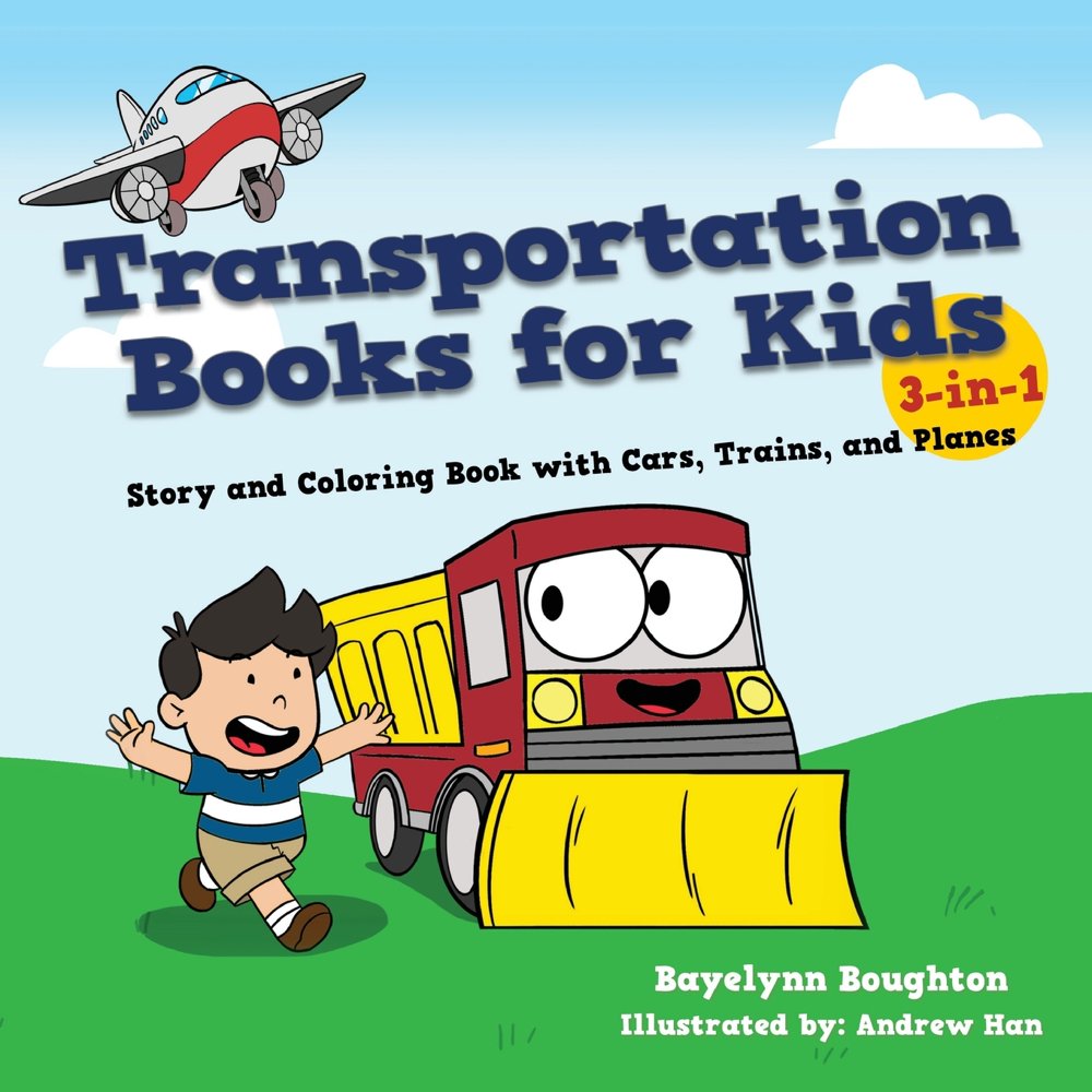 Transportation Books for Kids 3in1 Story and Coloring Book with