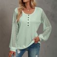 thumbnail image 4 of Camisas con costuras de encaje para mujer Camisas con cuello redondo y botones en la parte delantera Jersey cómodo de manga larga Verde guisante L, 4 of 6