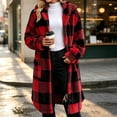thumbnail image 2 of QQZ Plaid Fuzzy Fleece Hooded Coat For Women, Mid Length Button Front Long Sleeve Jacket, Womens Warm Casual Outerwear With Big Pockets For Fall Winter Home And Daily Wear, 2 of 5