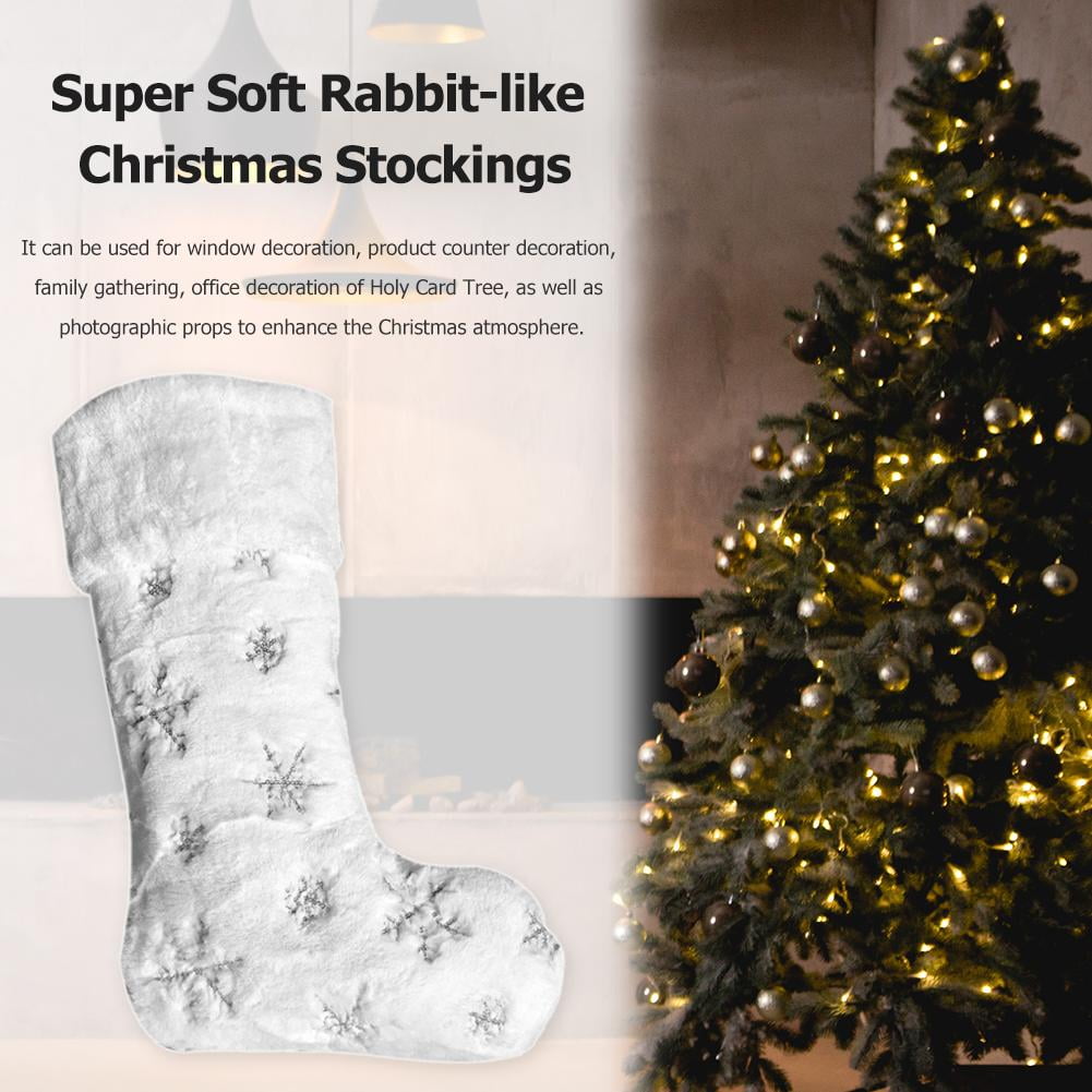 Details about   Rabbit Hair Christmas Stockings Embroided Snowflakes Household Party Home Decor 