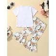 thumbnail image 3 of Toddler Baby Girls Cow Print Bell Bottoms Outfits Short Sleeve T Shirt Tops Cowgirl Summer 2Pcs Sets (Cow Flower White, 3-4 Years), 3 of 9