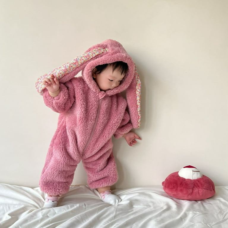 Cjydfd Baby Easter Bunny Outfit Rabbit Long Ears Hoodie Zipper Fleece Romper Toddler One Piece Jumpsuit Infant Unisex Size 6 9 Months Black