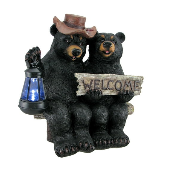 Zeckos So Happy Together Black Bear Couple Solar Welcome Statue