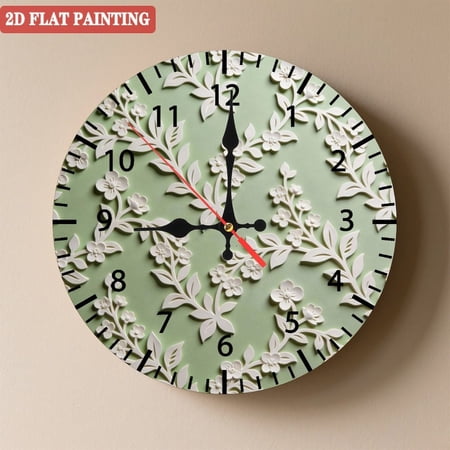 Wooden Wall Clock with Embossed Floral & Leaf Pattern, Silent Movement, Battery Operated (AA Batteries Not Included), Artistic Home Decor, 10×10inch (25×25cm)