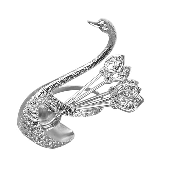 Bearachild Swan Base Holder with 6pcs Ice en Coffee Sugar Dessert Teaspoons Cream Spoons Mostrada Plata