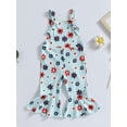 thumbnail image 2 of Bagilaanoe 4th of July Jumpsuit for Toddler Baby Girl Sleeveless Letter Floral Print Romper Overalls 12M 18M 24M 3T 4T 5T Kids Long Flared Pants Independence Day Outfits, 2 of 8