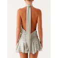thumbnail image 4 of Women Ruffle Halter Neck Mini Dress Mock Neck Open Back Tiered Dress Y2K Mesh Layered Dresses Light Gray L, 4 of 10