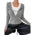thumbnail image 3 of Women'S Long Sleeve Ribbed Knit Cardigan Drawstring Fitted Hooded Sweaters Fall Clothes Trendy Gray M, 3 of 9