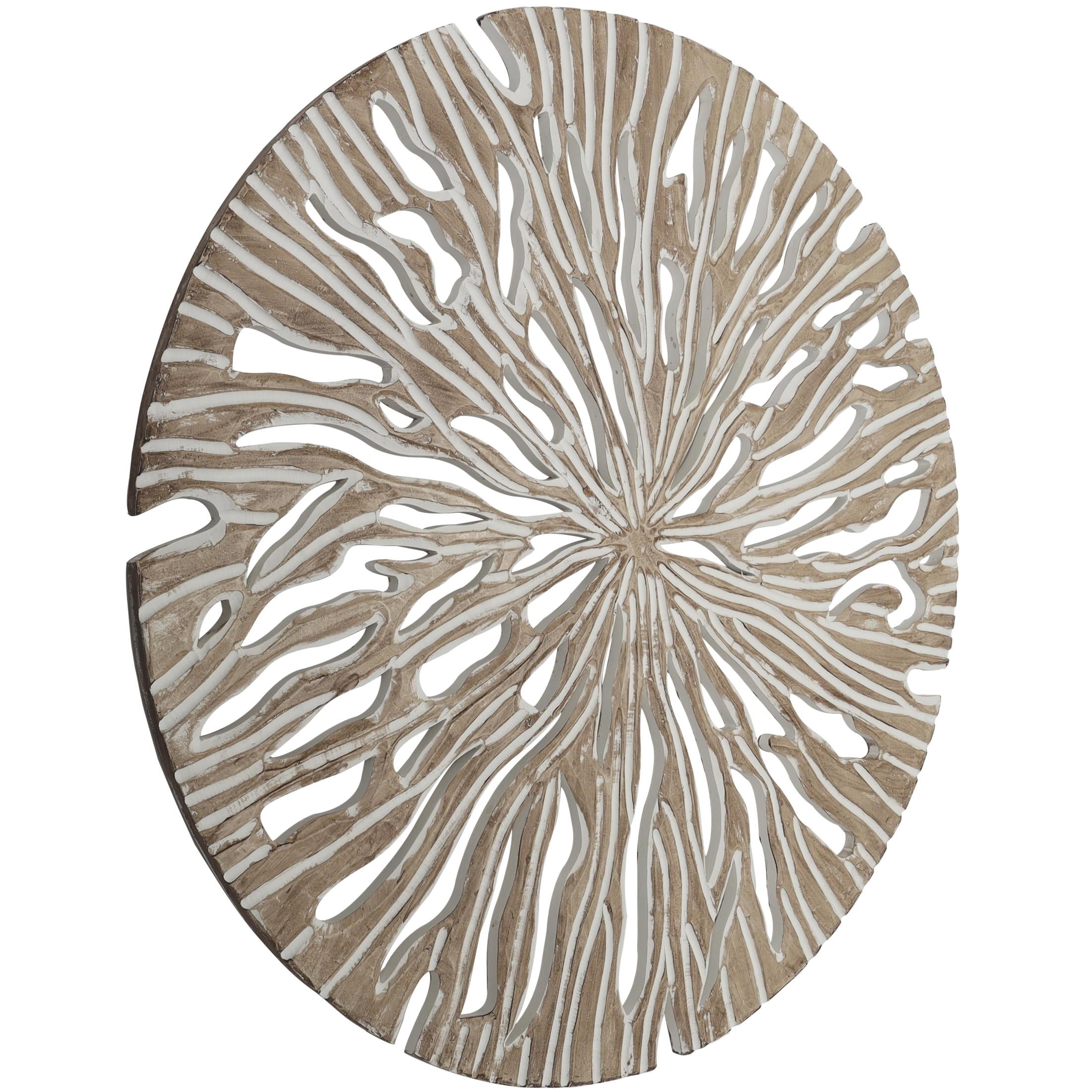 DecMode Beige Wooden Handmade Intricately Carved Starburst Wall Decor