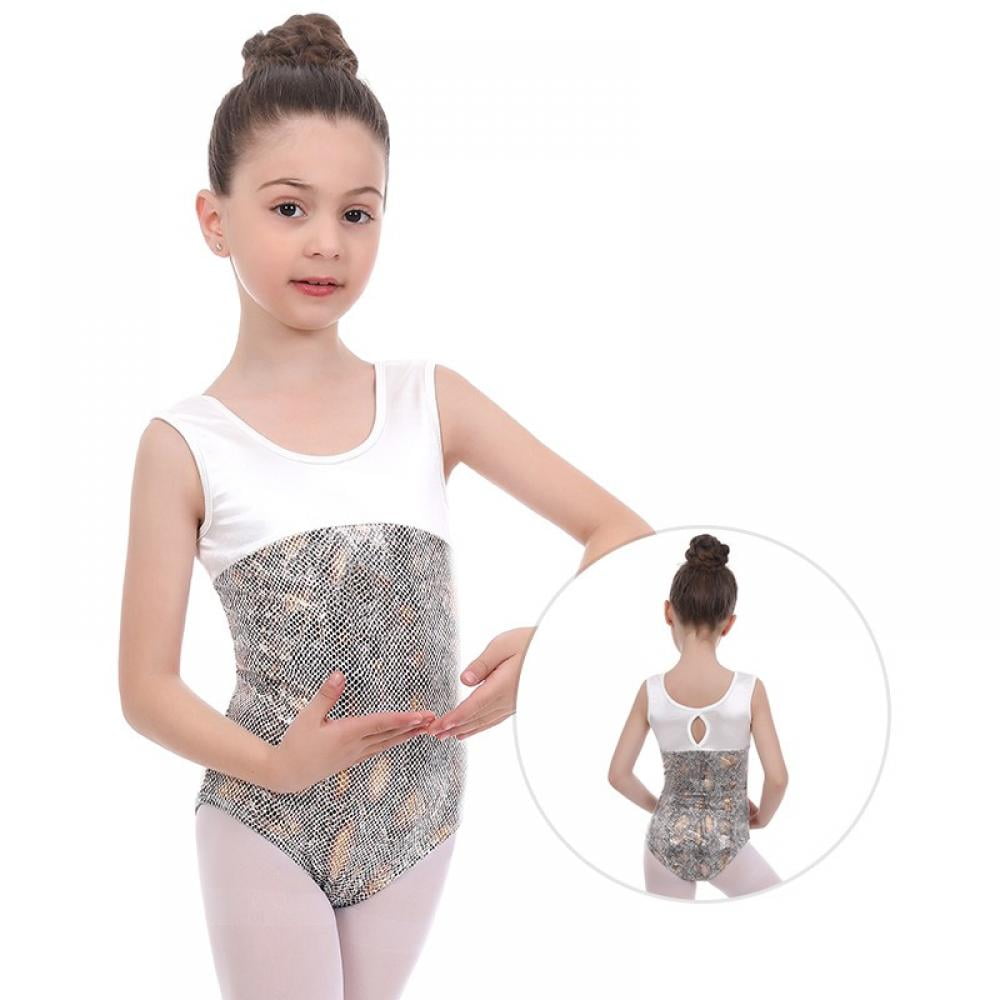 Little Girls One-Piece Gymnastics Leotards, Big Girls Sleeveless Dancewear,  Toddler Sparkly Dance Tumbling Unitard, Size 3-14 Years