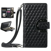 ELEHOLD for Moto G Stylus 5G 2021 Wallet Case Crossbody for Women, Moto G Stylus 5G Zipper Phone Case with RFID Blocking 9 Card Slots Wrist Strap, Glitter PU Leather Flip Phone Case,Black