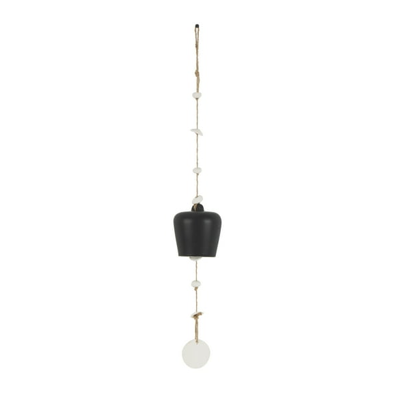 DecMode 31" Black Ceramic Handmade Bell Windchime with Cascading White Disks