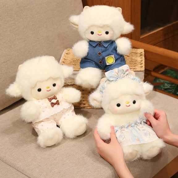 10" Cute Sheep Plush Toy in Outfit, Cartoon Vegetable Themed Stuffed Animal Doll, Fluffy Lamb Character Plushie for Collection, Decor and Gift(B)