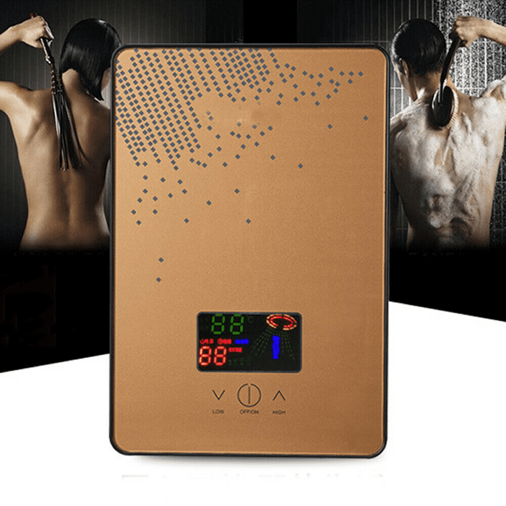 110V 4500W On Demand Instant Electric Mini Tankless Water Heater/Boiler - Whole House Home Bath Shower, Indoor Installation-Gold