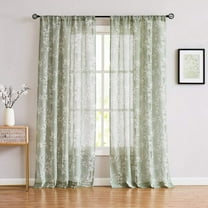 Decoultimatex Floral Green Sheer Window Curtain Panels for Living Room White Blossom Print on Flax Linen Blend Drapes, Rod Pocket,50"x63"x2
