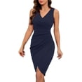 thumbnail image 2 of Vestido sexy de fiesta sin mangas con cuello en V, plisado y color liso para mujer, 2 of 4