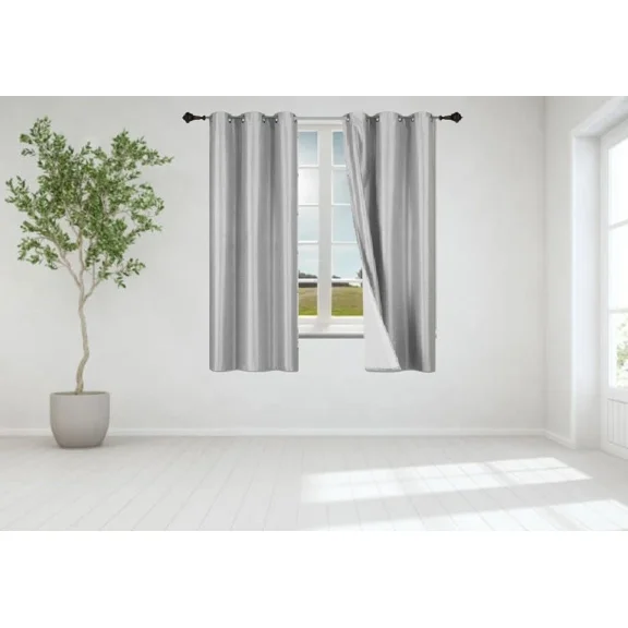 Gorgeous Home Linen 1 Set Silver Grey Blackout Panel Window Grommet Curtain Foam Lined 35" Wide X 63" Long each pc