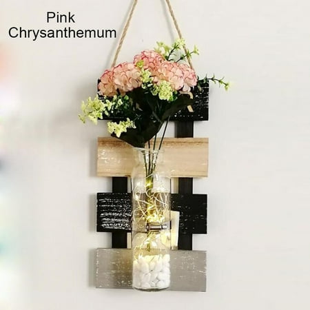 

VeliToy Rustic Jar Sconces for Home Decor Decorative Flower Wall Decor Wooden Decors Hanging(Pink Chrysanthemum)