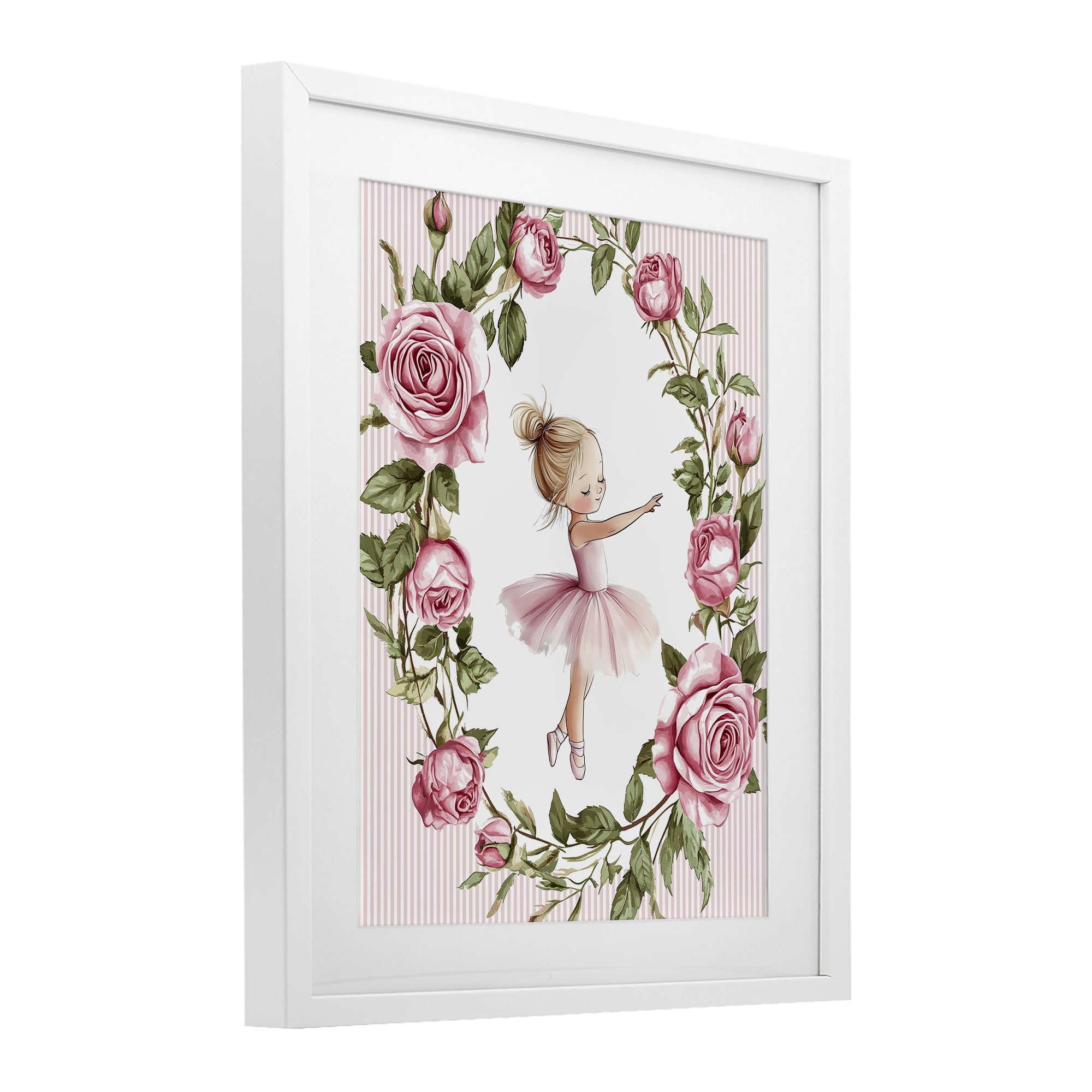 Stupell Industries Little Rose Dance Ballerina White Framed Print Under Glass, design by Christine Simpson Art