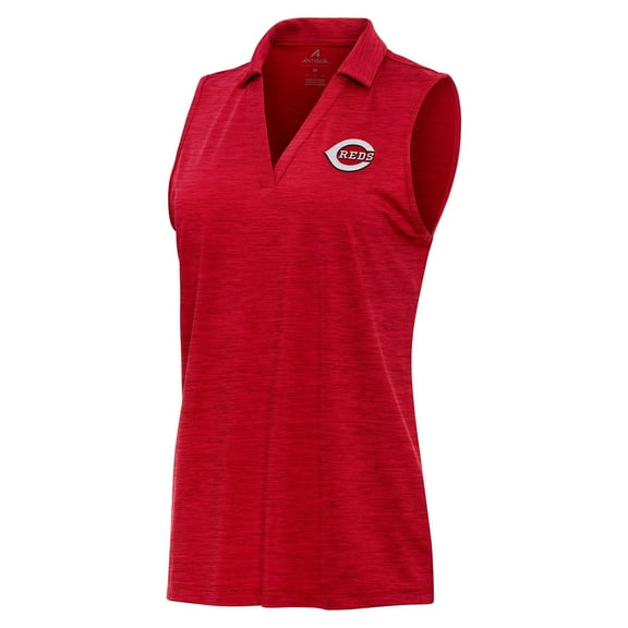 Women's Antigua Heather Red Cincinnati Reds Layout Sleeveless Polo