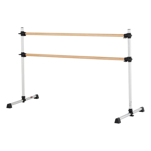 6 Ft Double Beechwood Ballet Barre Freestanding Portable Adjustable Height Anti Wobble Home Gym Pilates Balance Workout Equipment