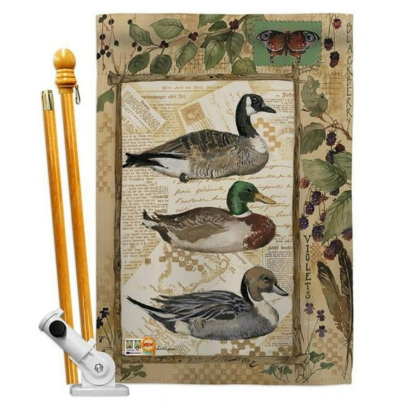 Breeze Decor BD-WL-HS-110108-IP-BO-D-US18-SB 28 x 40 in. Ducks & Geese Nature Wildlife Impressions Decorative Vertical Double Sided House Flag Set with Pole Bracket Hardware