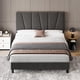 thumbnail image 2 of Yeshouse Marco de cama con cabecera ajustable, moderno marco de cama doble tapizado en lino con plataforma y soporte de listones de madera, no necesita somier, 2 of 8