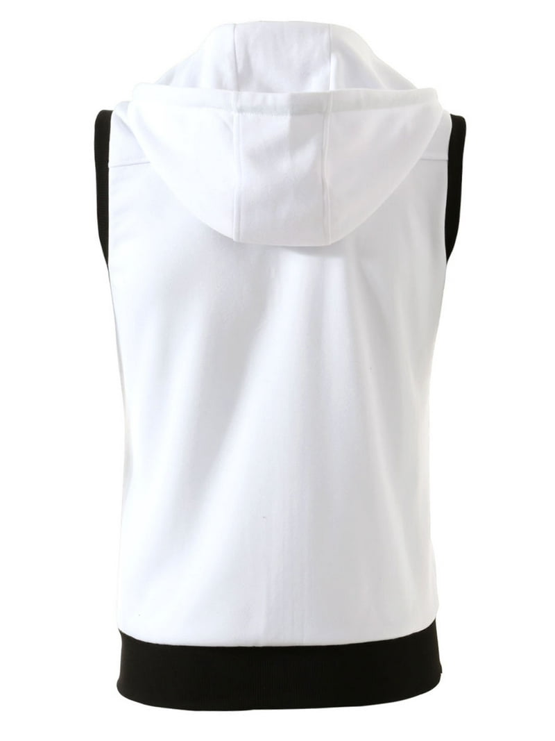 Unique Bargains men's Sleeveless Zip Up Hooded Vest - White