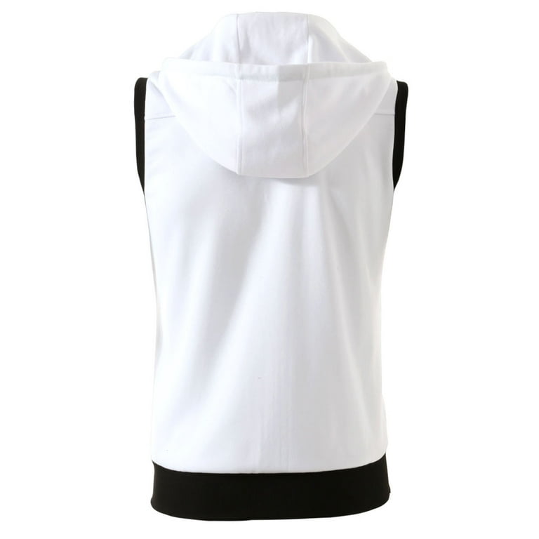 Unique Bargains men's Sleeveless Zip Up Hooded Vest - White