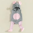 thumbnail image 2 of Boys Girls Baby Jumpsuit Unisex Plush Sleeveless Romper Set With Mouse Ear Hood Matching Striped Leg Warmers For Infant Dress Up Daily Wear, 2 of 8