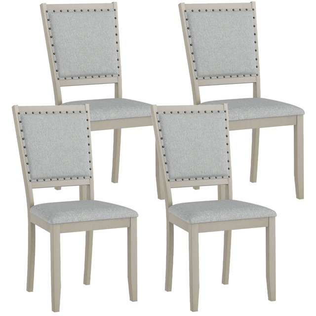 Costway 4 PCS Farmhouse Dining Chair Fabric Upholstered Kitchen Chairs for Dining Room