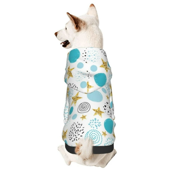 Balery Gold Stars Blue Dots Pattern Sudadera con Capucha para Perros Pequeños – Ropa para Mascotas, Disfraz para Perros y Gatos, Ideal para Fiestas y Cosplay-Large