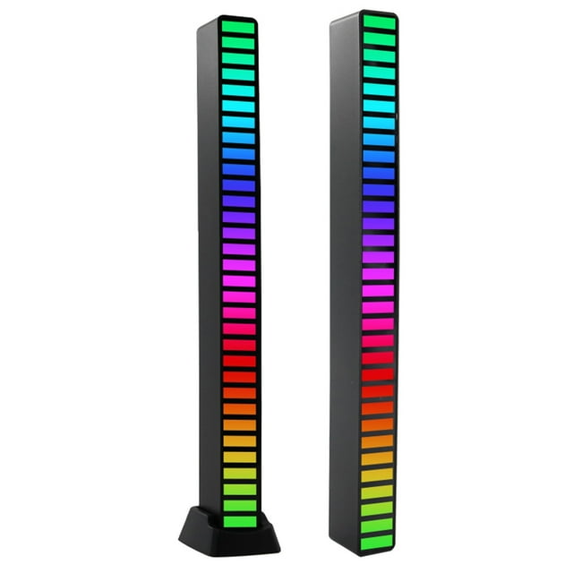 RGB Voice Control Music Lamp, 32-LED Audio Reactive Light Bar with 18 Colors, Portable Mini LED Strip for Parties Stage Karaoke Home Decor, Black