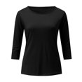 thumbnail image 6 of Womens Plain Tshirts Long Sleeve Going Out Tops for Women Fall Fashion Crewneck 3/4 Sleeve Solid Basic Cute Tee Shirts Black 2XL, 6 of 7