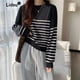 thumbnail image 2 of Suéter de rayas a juego de colores de moda de otoño para mujer, nueva camiseta clásica de manga larga con cuello redondo para oficina coreana, camiseta que combina con todo 2022, 2 of 4