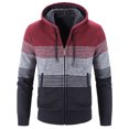 thumbnail image 2 of Lu's Chic Men's Hooded Sweatshirt Bold Striped Casual Long Sleeve Fuzzy Fleece Lined Jacket Thick Knitted Knit Slim Fit Cardigan Sweater Zip Up Hoodie Thermal Warm Red 46, 2 of 3