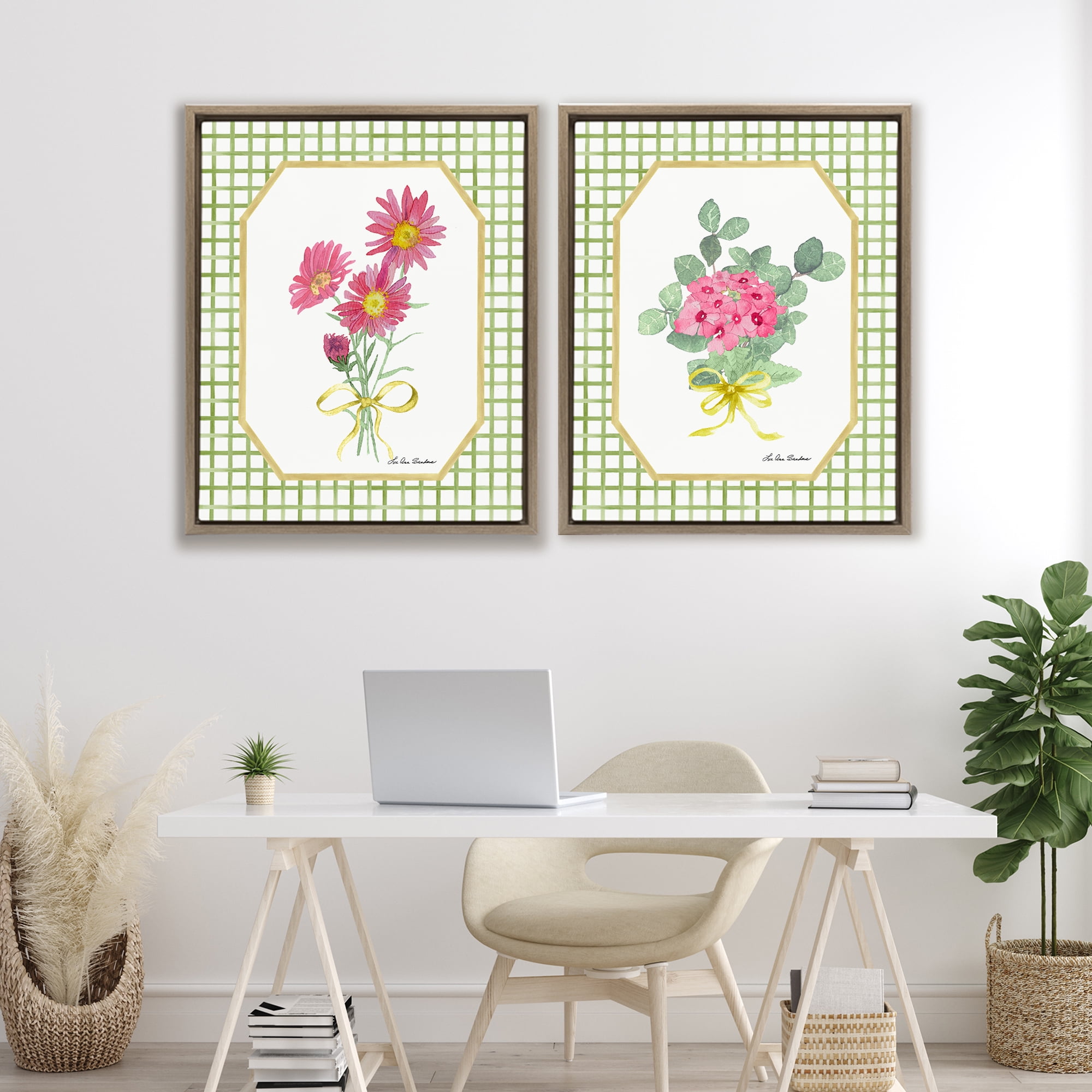 Cottage Botanical Story 2 Piece Brown Framed Floater Canvas Set, design by Lee Ann Sanders