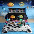 thumbnail image 3 of jejeloiu Colorful Astronaut Theme Queen Comforter Set,Hippie Alien Bedding Sets,Cartoon Astronau Bedding Comforter Set For Boys Kids,Breathable Home Decor Reversible,3 Pieces, 3 of 10