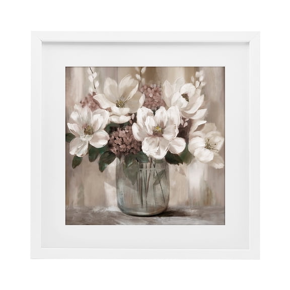 Stupell Industries Ivory Magnolias Vase White Framed Print Under Glass, design by Nan