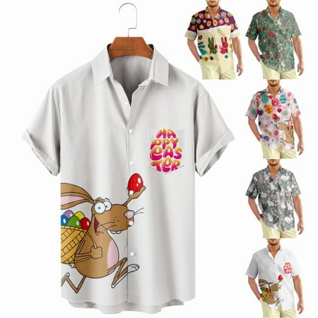 

Easter Button Down Short Sleeve T-Shirts with Pocket Polyester Costume for Men Women