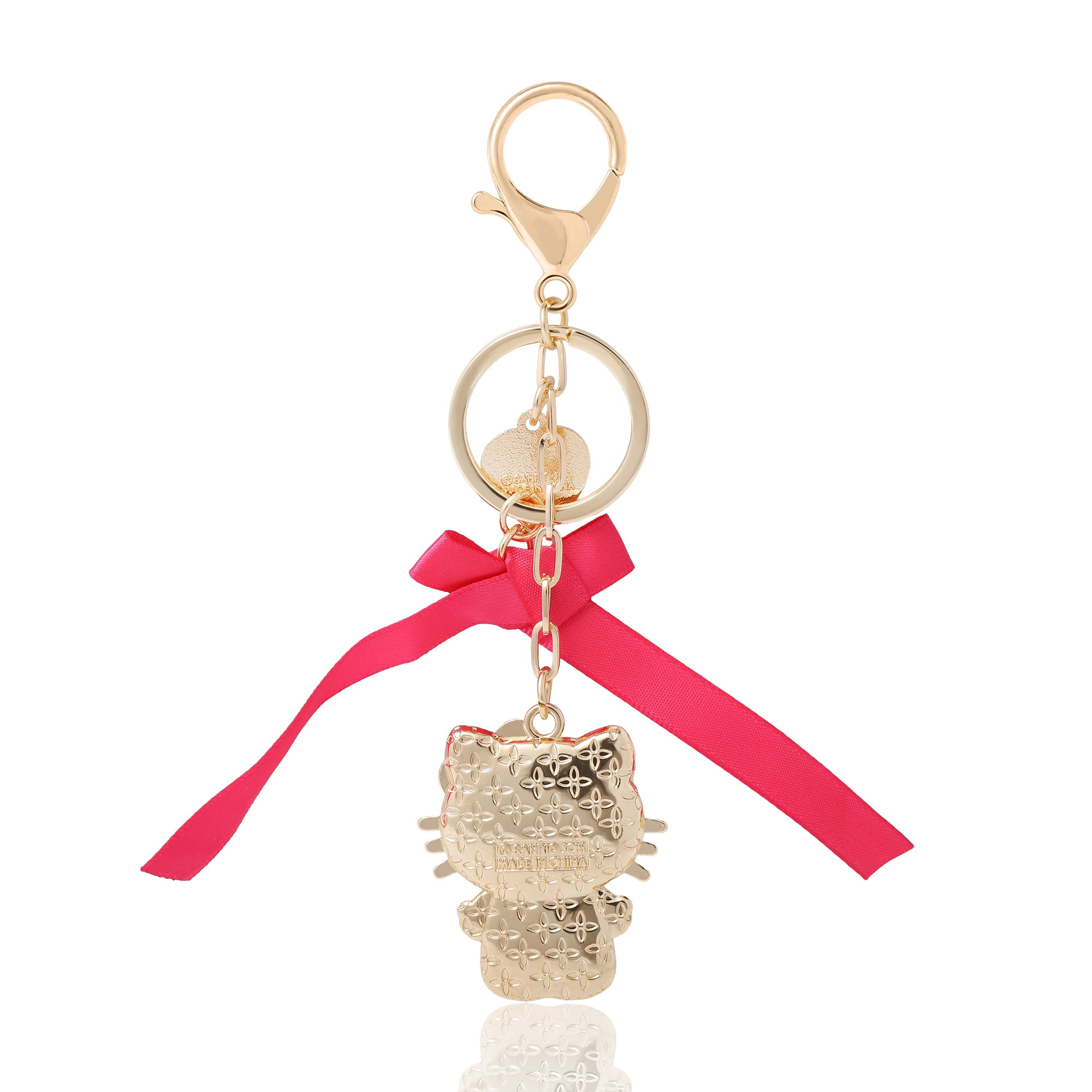 Sanrio Hello Kitty Crystal Charm Keychain with Bow and Heart Accent
