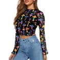 thumbnail image 2 of SCRAWLGOD Colorful Mushroom Bell Sleeve Tops for Women Size S Mock Neck Blouse for Women Ladies Lettuce Trim Slim Shirts Women Bell Sleeve Y2K Tops for Party, 2 of 7