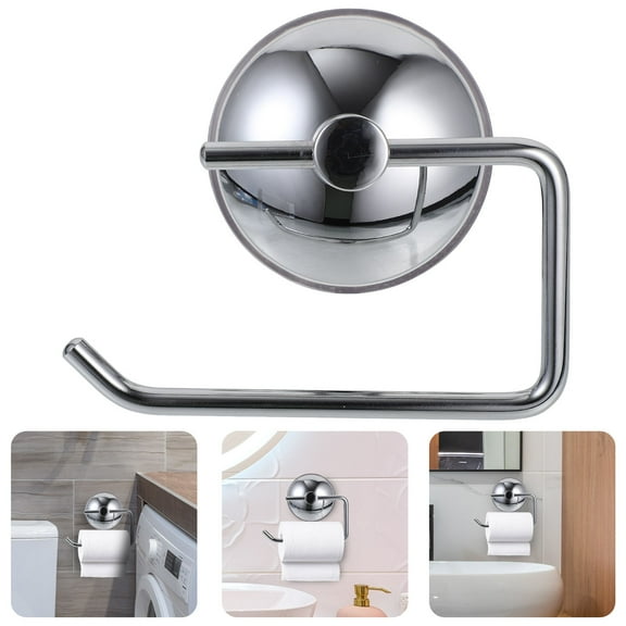 FELTECHELECTR Wall Mount Suction Cup Toilet Paper Holder in Silver Stainless Steel for Bathroom Storage Using 4.7 Inches