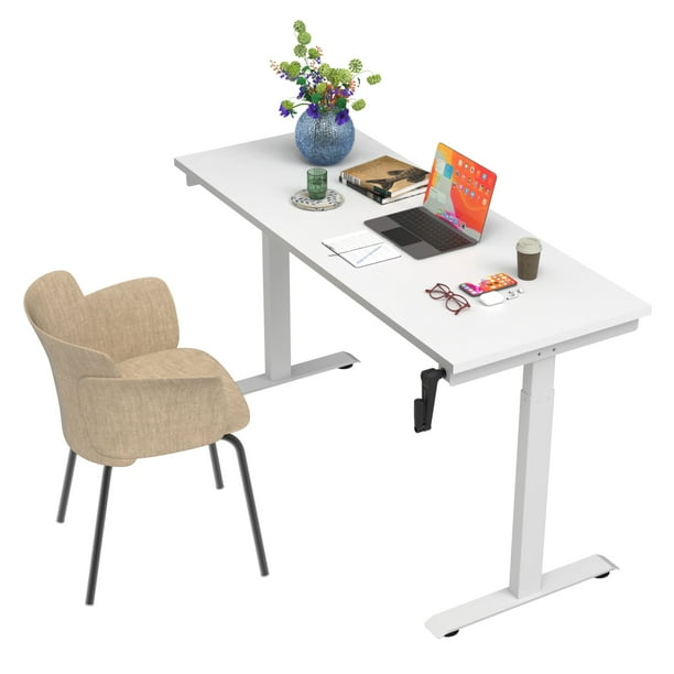 Escritorio de Altura Ajustable Randu Manual Base Blanca Tablero 180x60 25mm Blanco