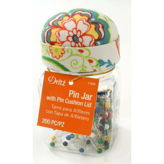 Dritz Pin Jar with Pin Cushion Lid, 200 Count