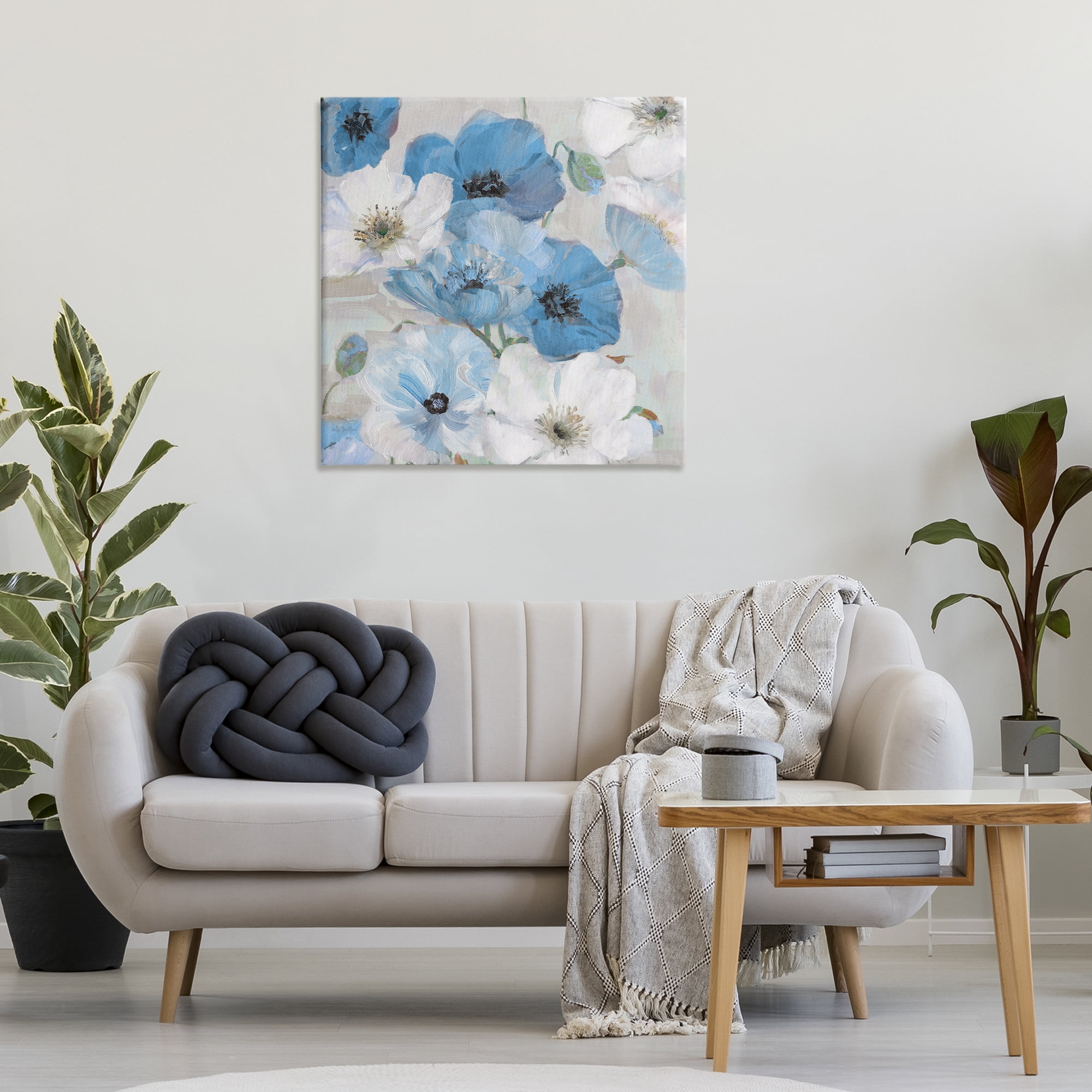 Stupell Industries Mixed Blue & White Blooms Plants & Flowers Painting Wrapped Canvas Art Print Wall Art, 30 x 30